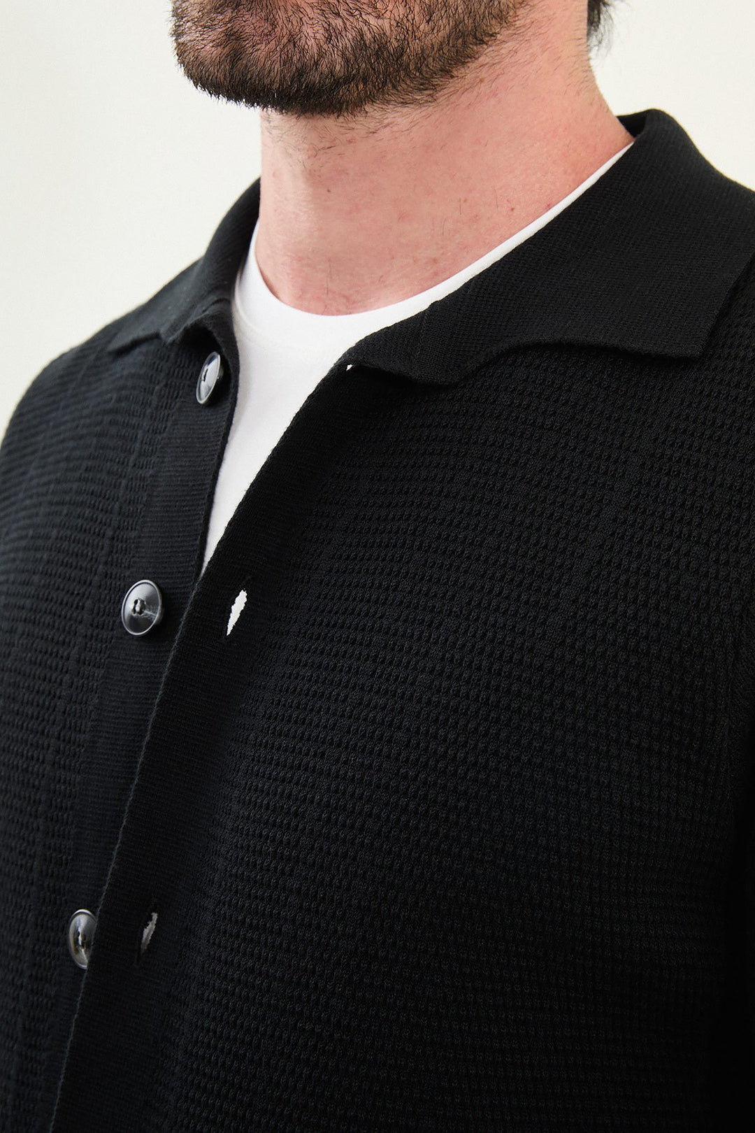 Menβs Knitted Button-Up Cardigan β Black