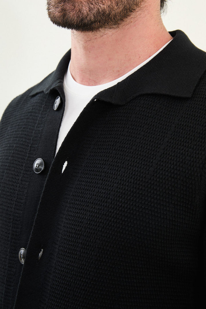 Menβs Knitted Button-Up Cardigan β Black