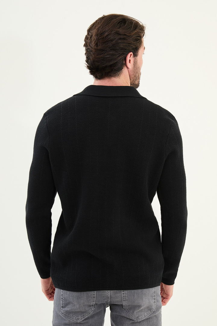Menβs Knitted Button-Up Cardigan β Black