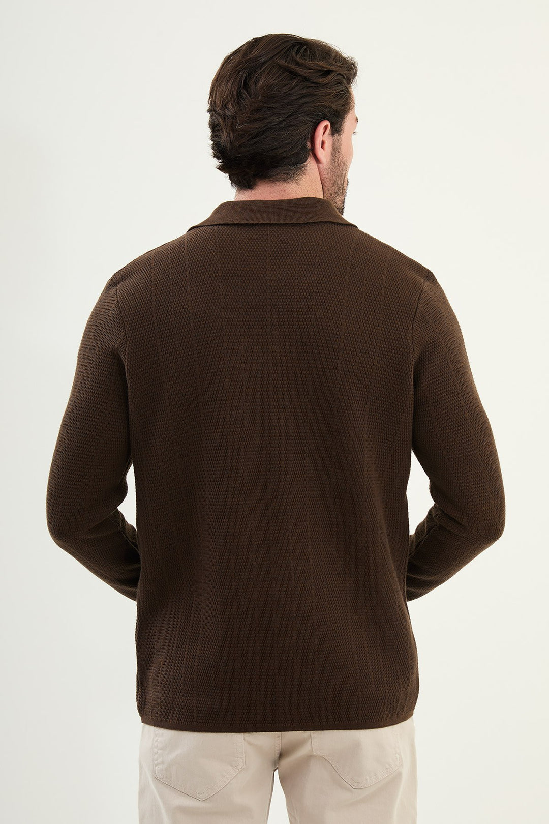 Menβs Knitted Button-Up Cardigan β Brown
