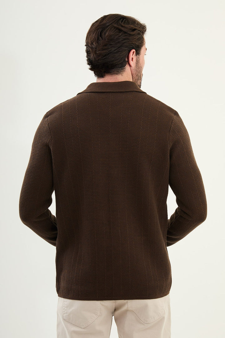 Menβs Knitted Button-Up Cardigan β Brown