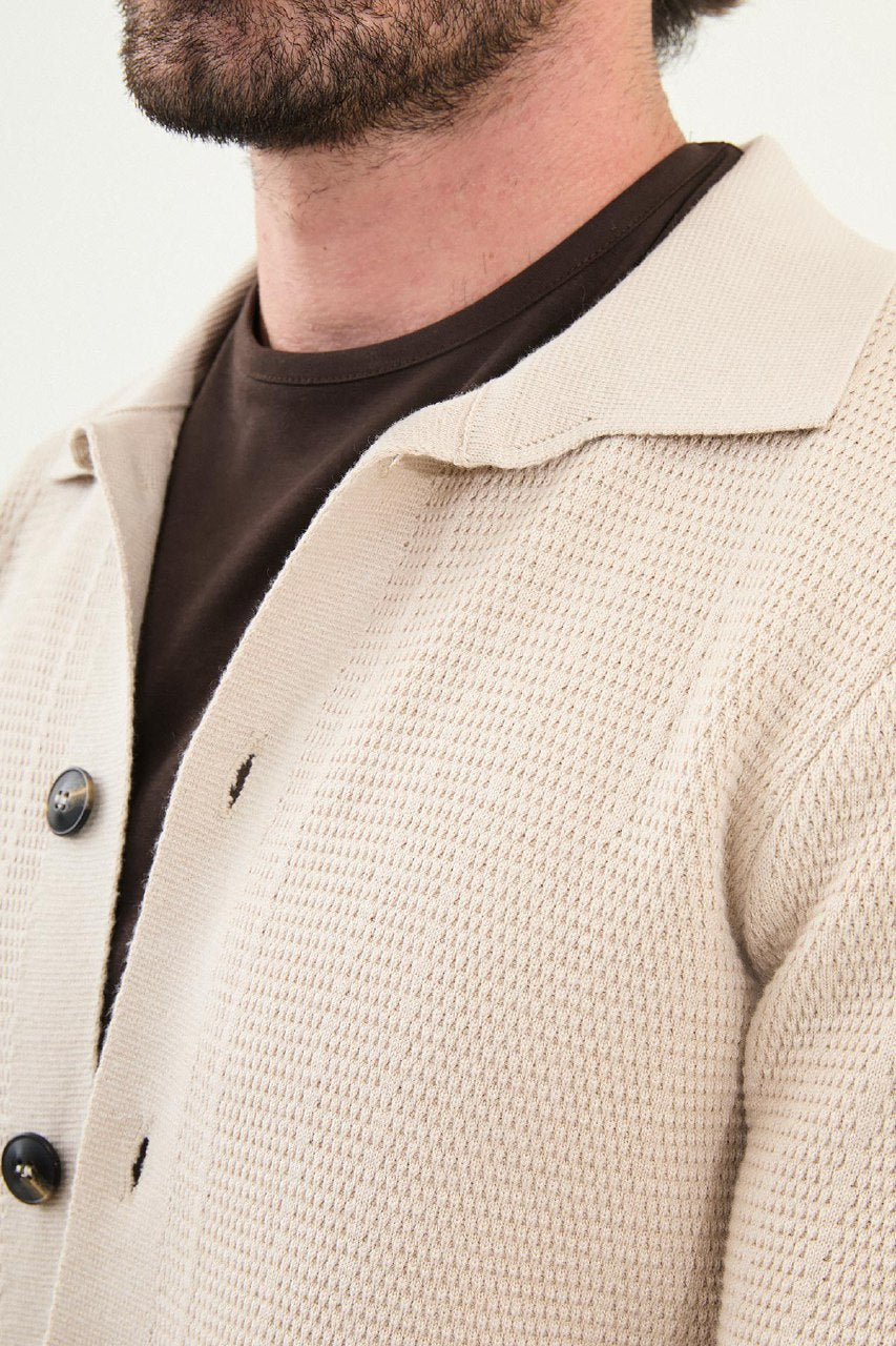 Men’s Knitted Button-Up Cardigan – Beige