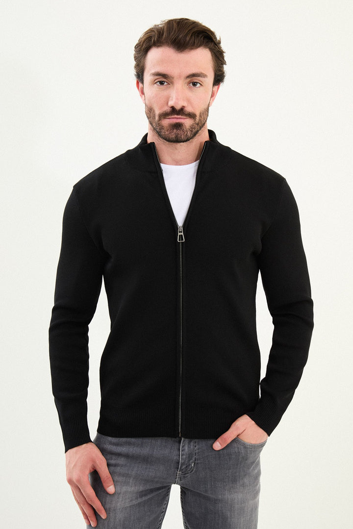 Men’s Knitted Zip Cardigan – Black