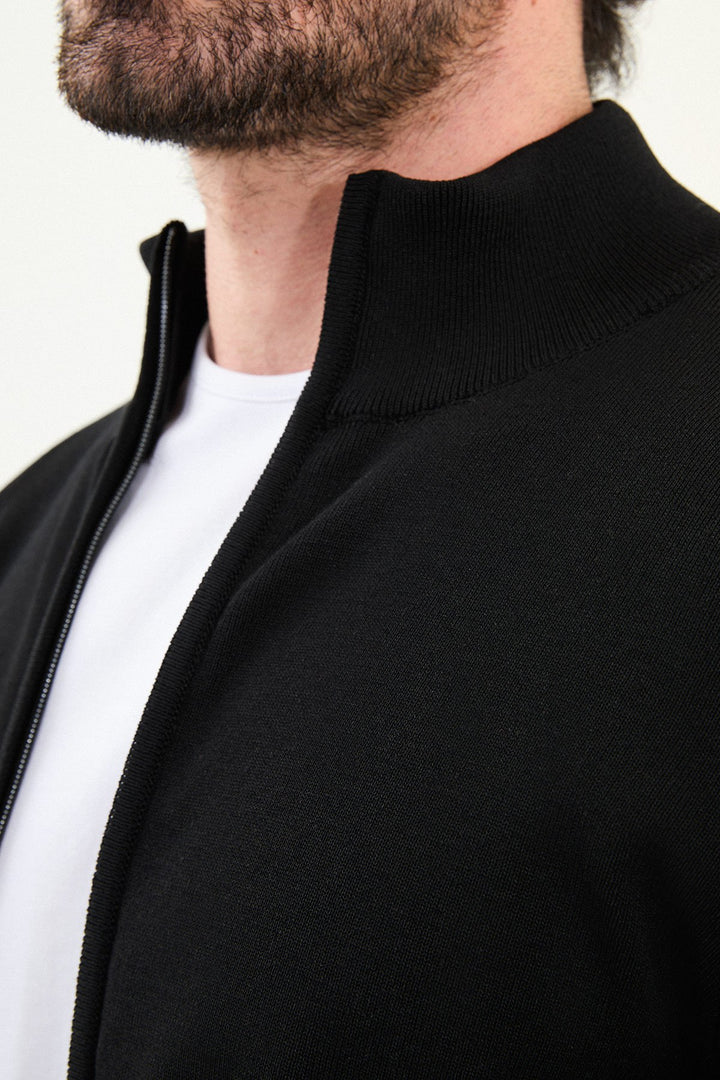 Men’s Knitted Zip Cardigan – Black