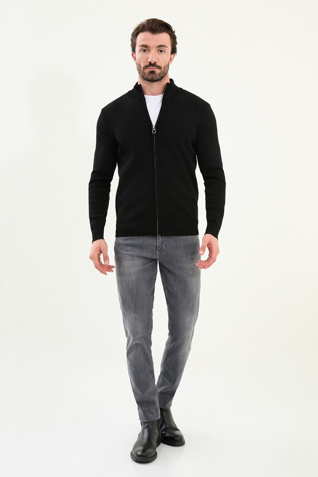 Men’s Knitted Zip Cardigan – Black