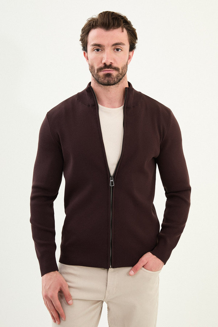 Men’s Knitted Zip Cardigan – Brown