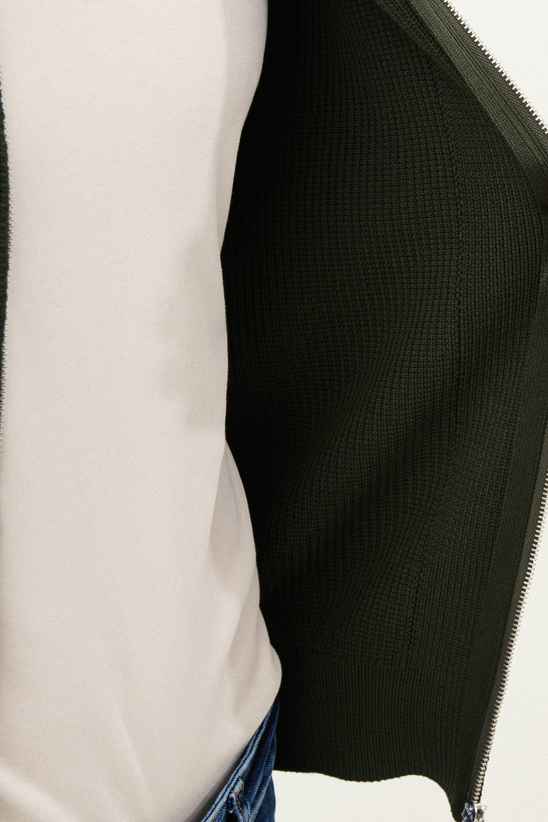 Textured Knitted Zip Polo Jacket β Green