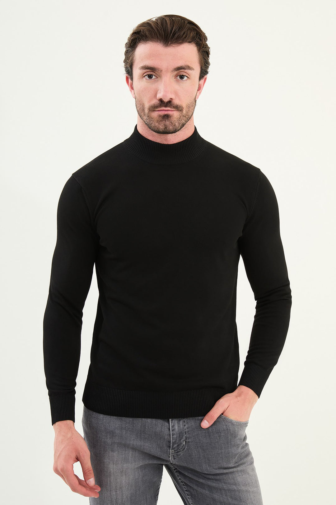 Knitted Mock Neck Sweater β Black