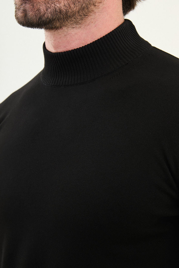 Knitted Mock Neck Sweater β Black