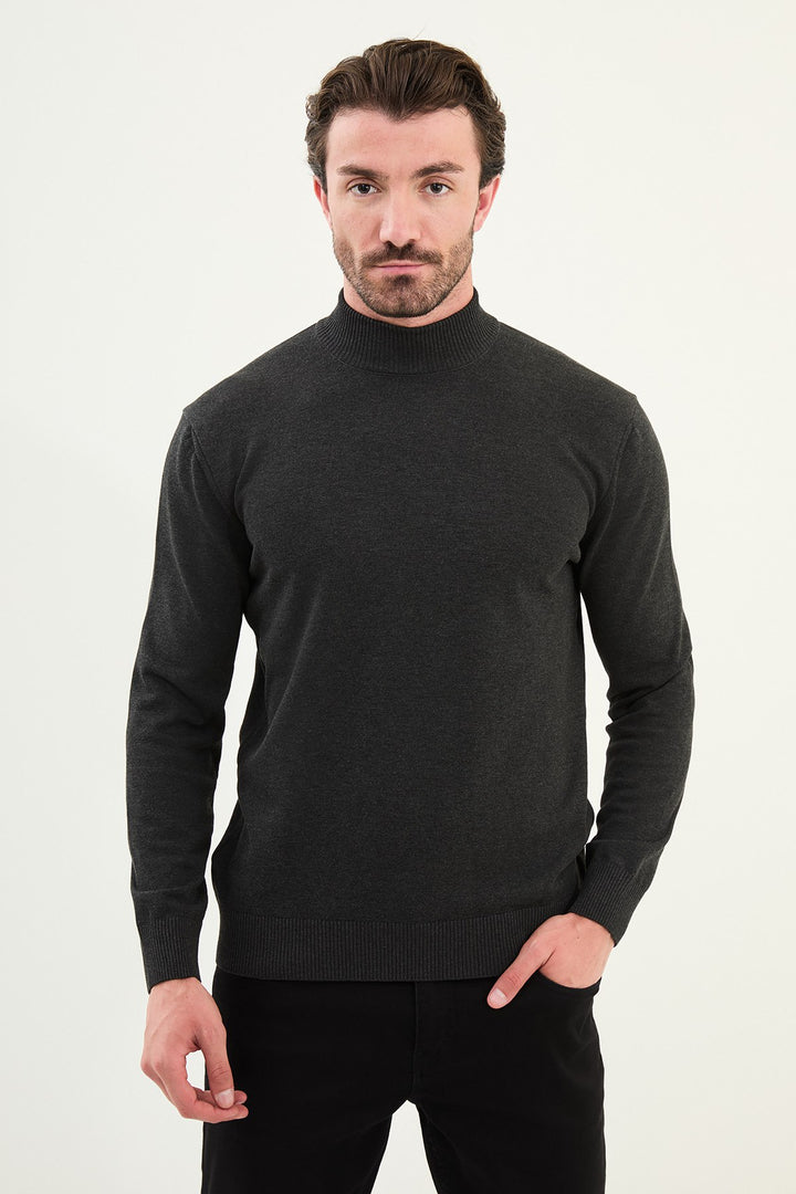 Knitted Mock Neck Sweater β Dark Grey