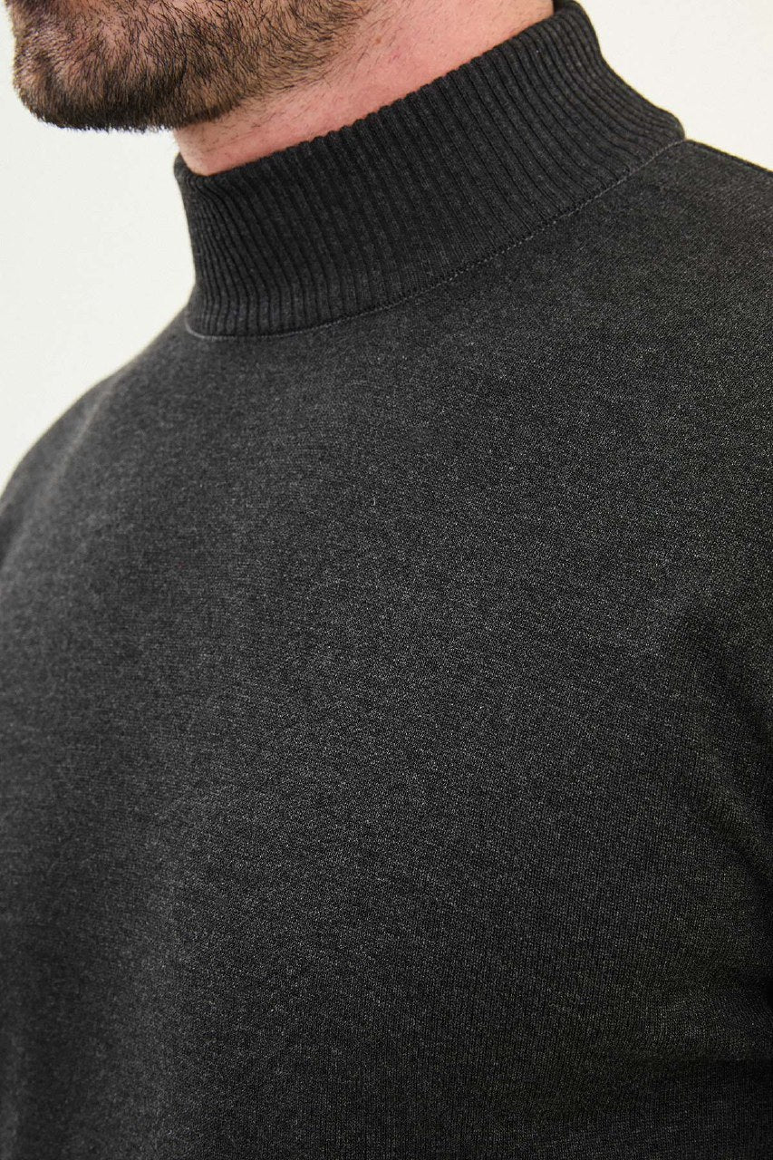 Knitted Mock Neck Sweater β Dark Grey