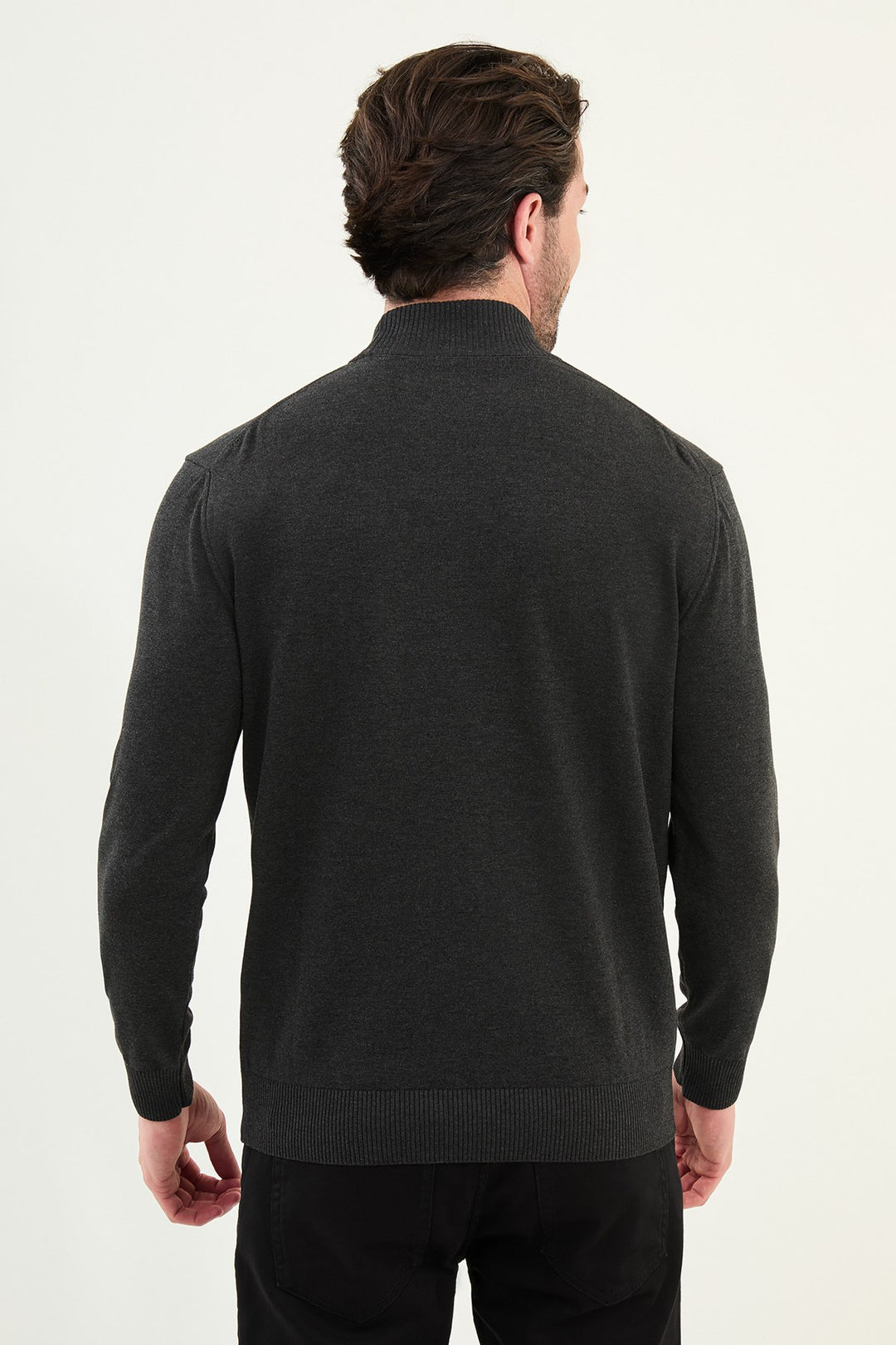 Knitted Mock Neck Sweater β Dark Grey