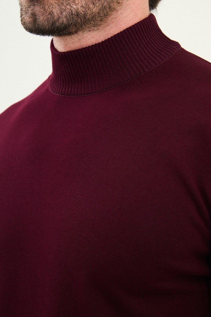Knitted Mock Neck Sweater β Burgundy