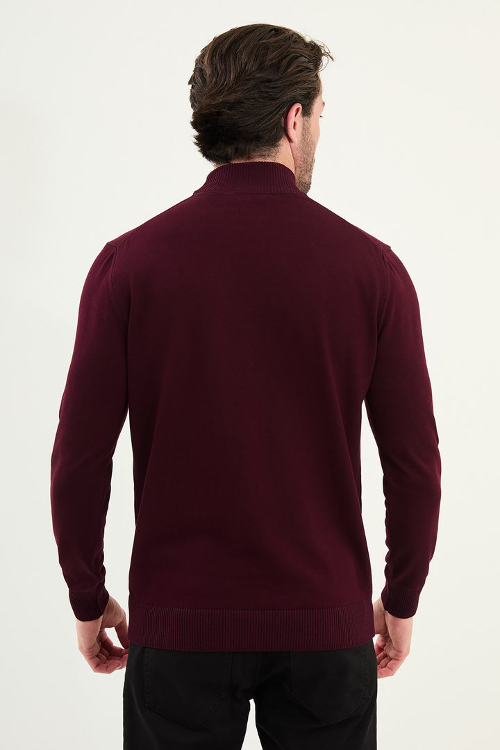 Knitted Mock Neck Sweater β Burgundy