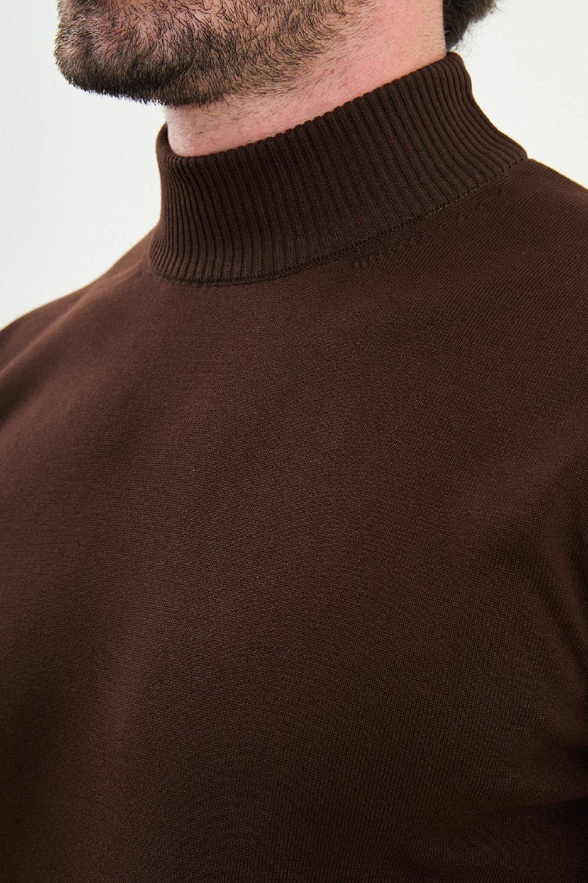 Knitted Mock Neck Sweater β Brown