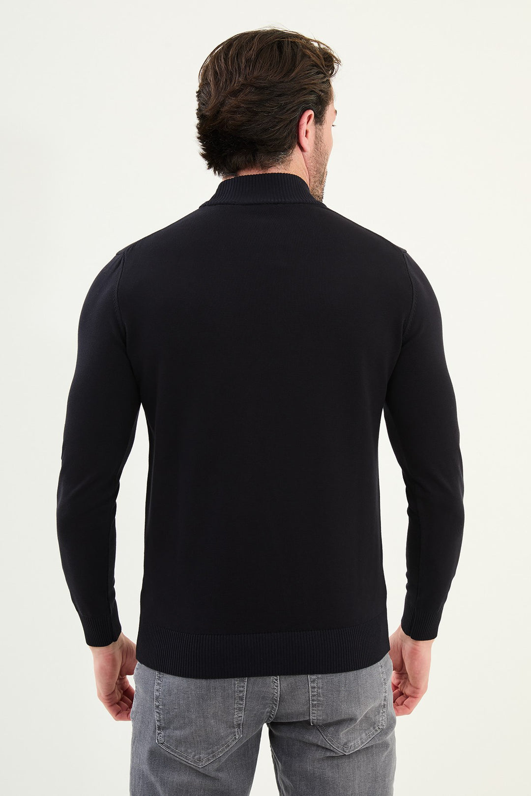 Knitted Mock Neck Sweater β Navy Blue