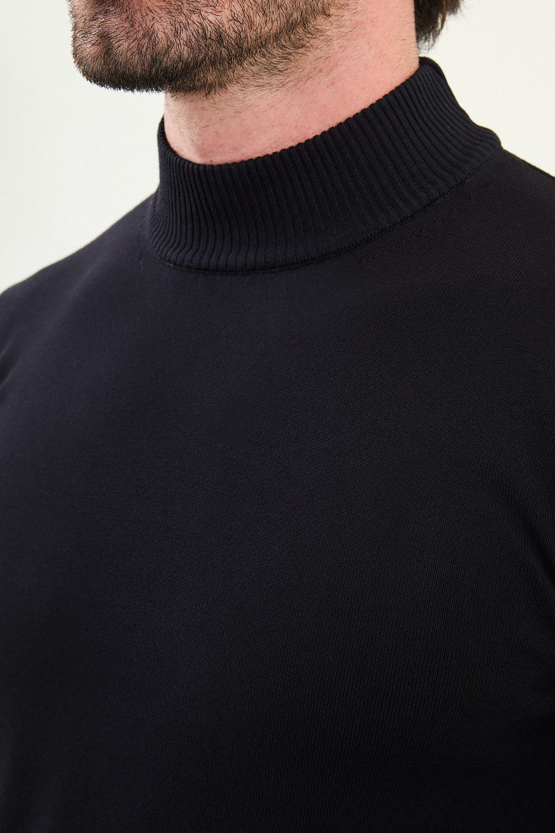 Knitted Mock Neck Sweater β Navy Blue