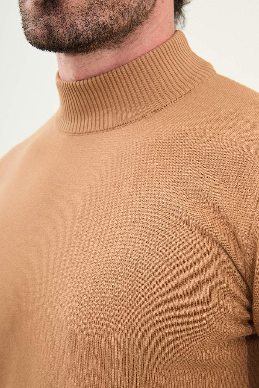 Knitted Mock Neck Sweater β Camel