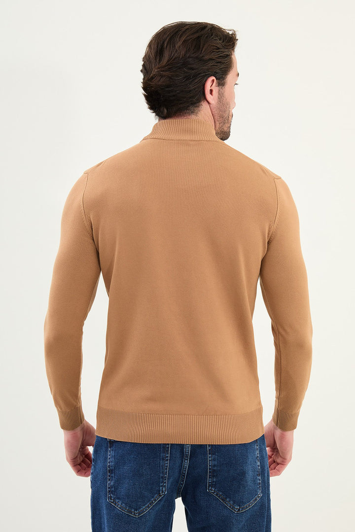 Knitted Mock Neck Sweater β Camel
