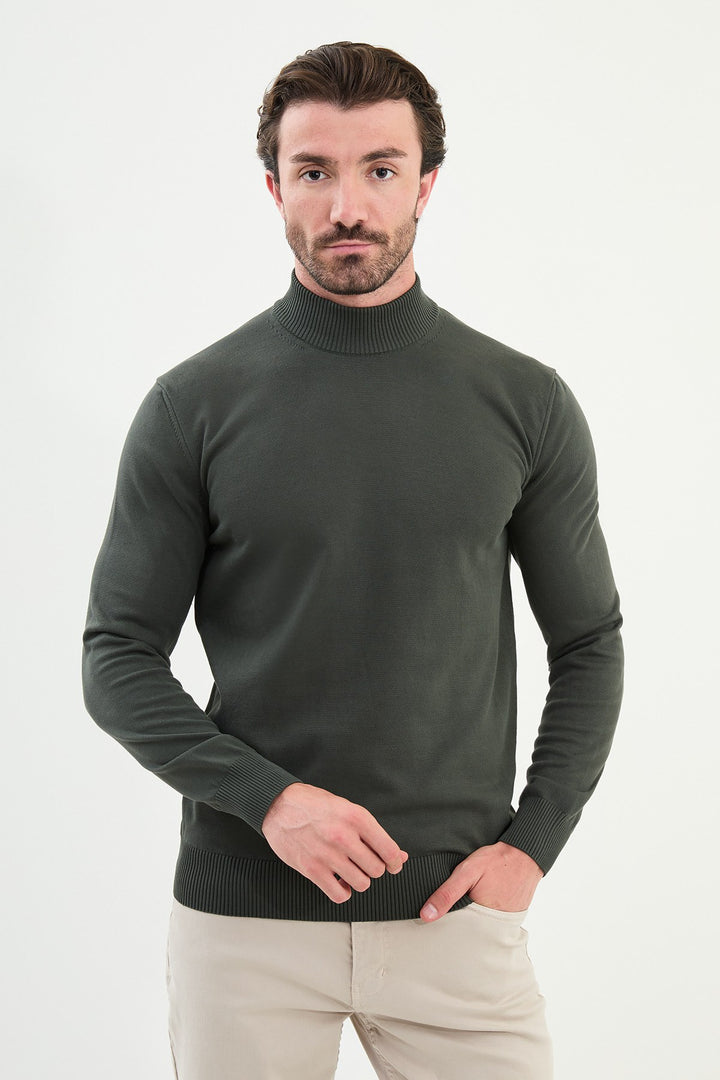 Knitted Mock Neck Sweater β Khaki Green
