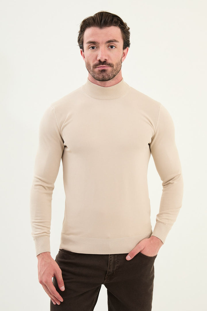 Knitted Mock Neck Sweater β Beige