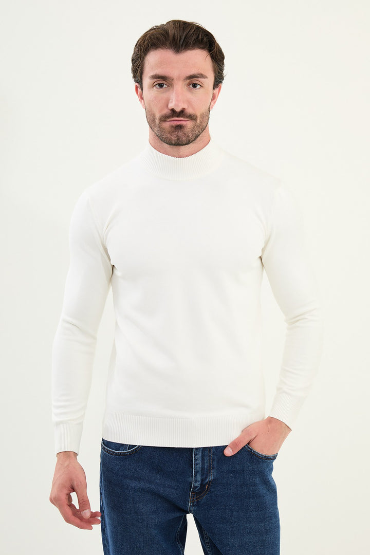 Knitted Mock Neck Sweater β White