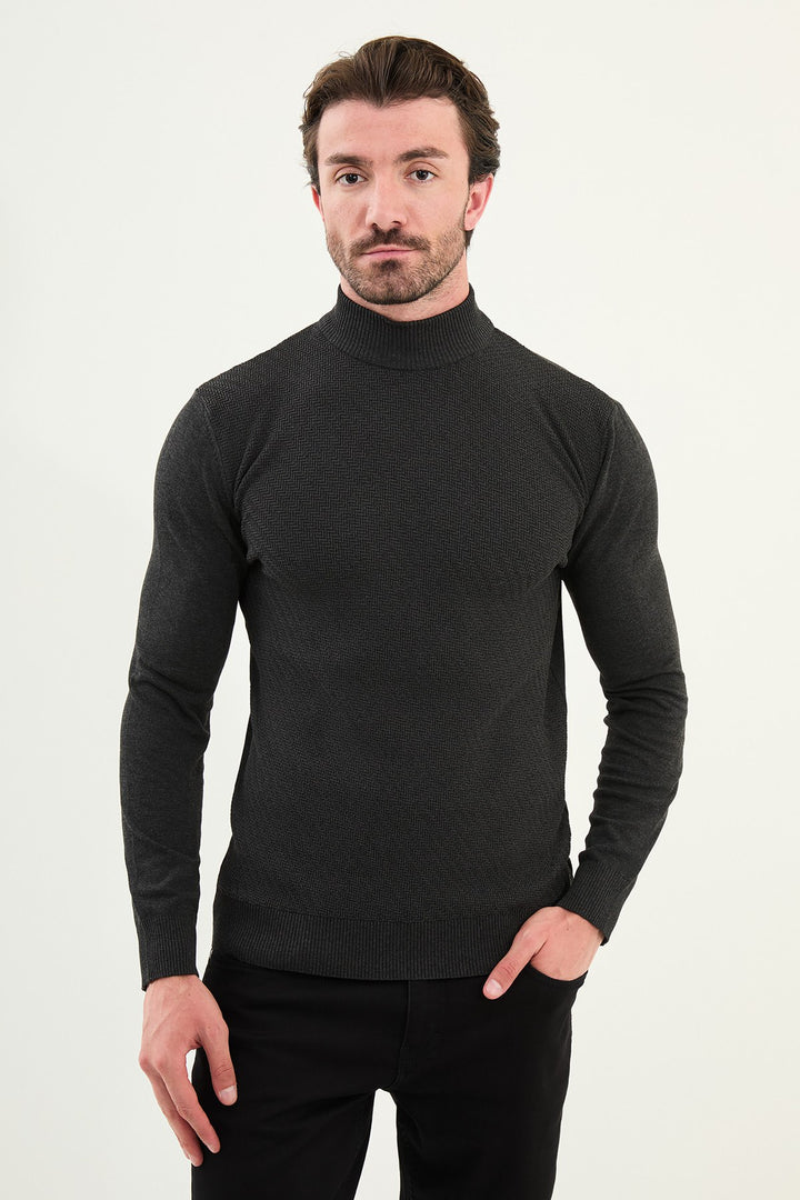 Classic Patterned Turtleneck - Dark Grey