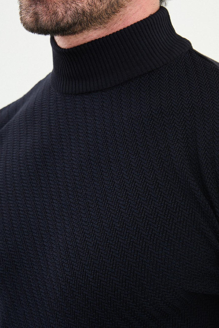Classic Patterned Turtleneck - Navy Blue