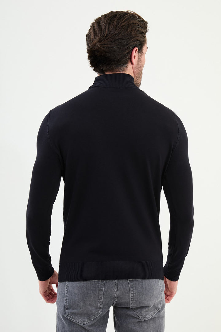Classic Patterned Turtleneck - Navy Blue