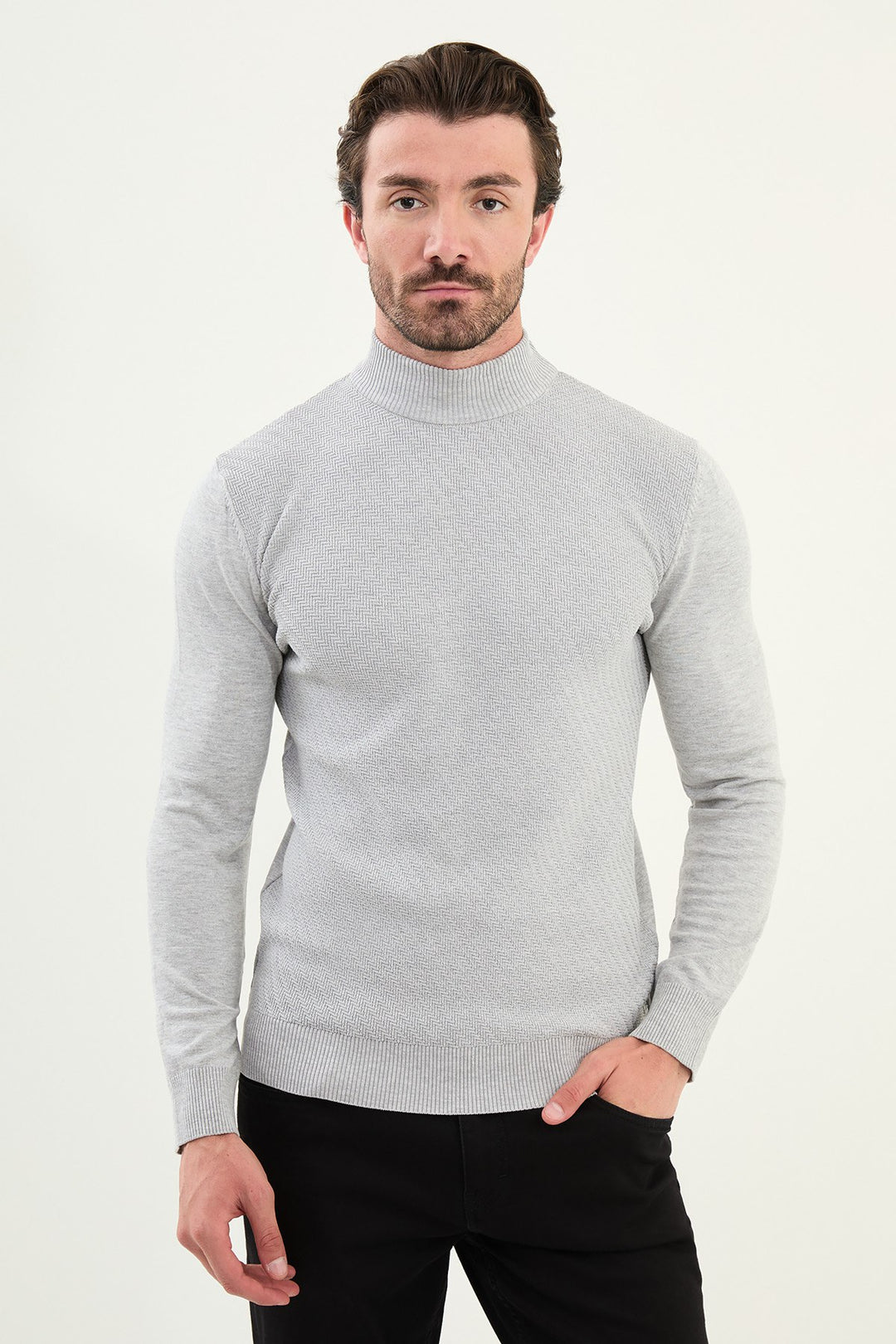 Classic Patterned Turtleneck - Grey
