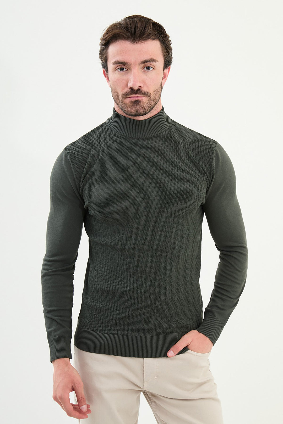 Classic Patterned Turtleneck - Green