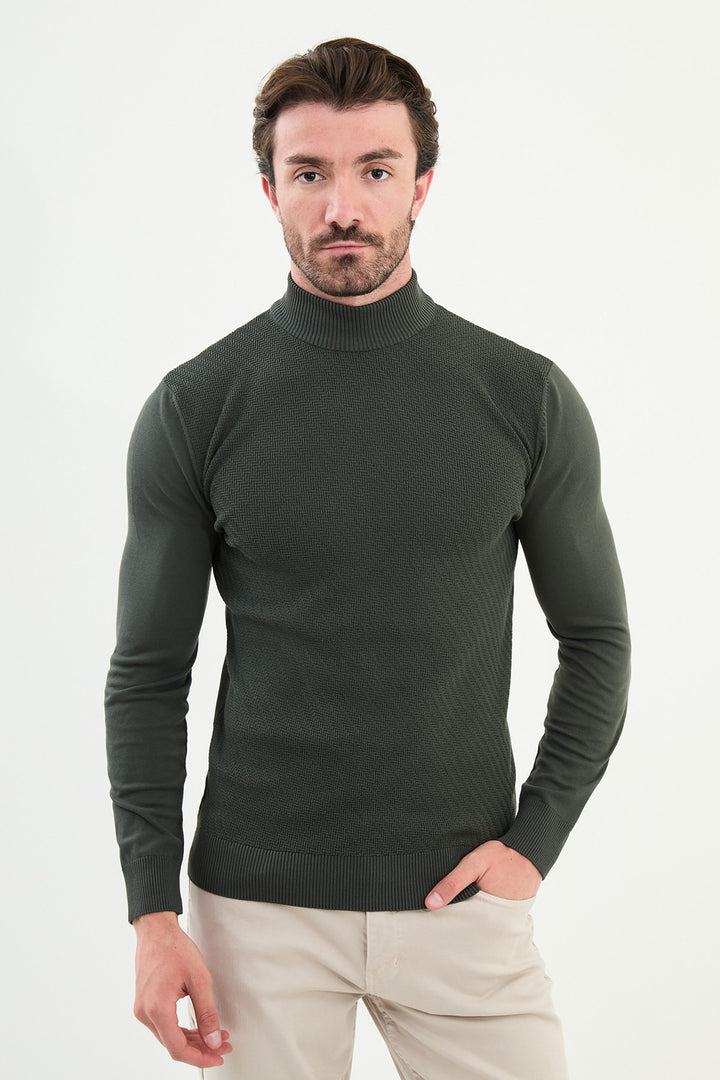 Classic Patterned Turtleneck - Green