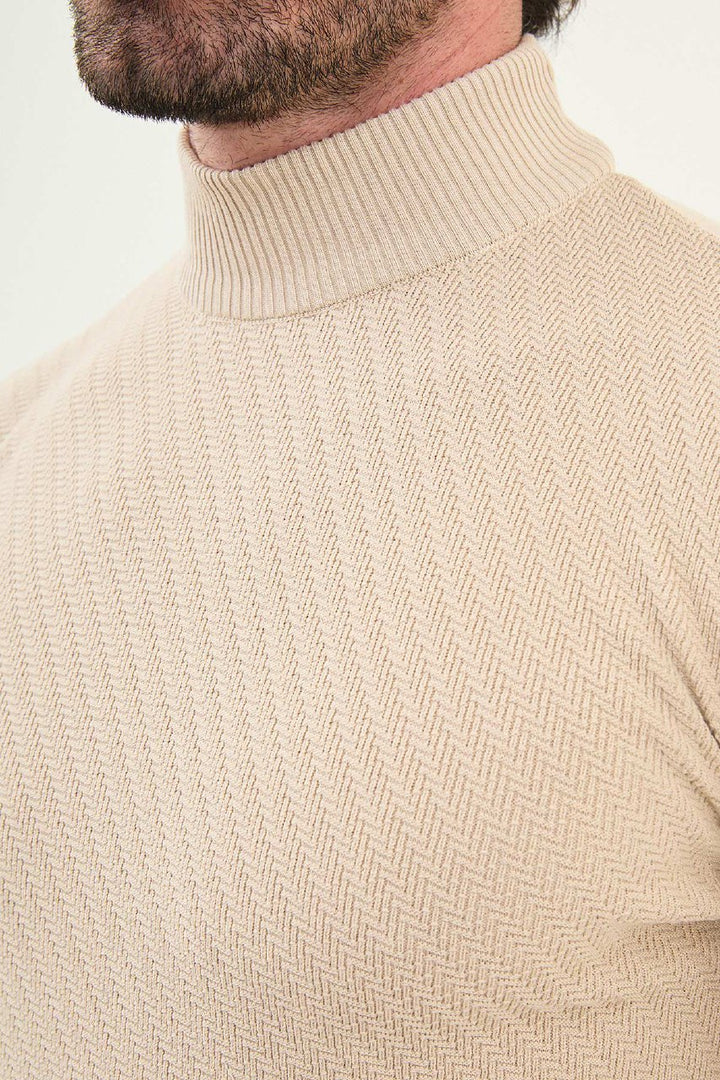 Classic Patterned Turtleneck - Beige