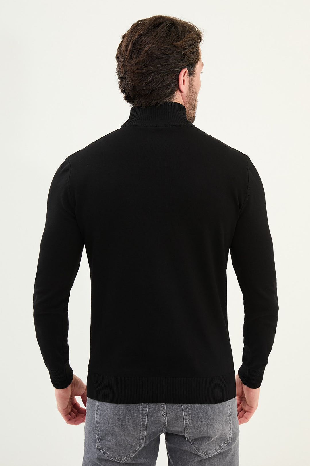 Textured Diamond Knit Turtleneck Sweater - Black