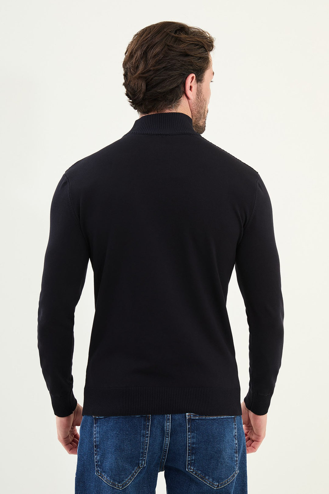 Textured Diamond Knit Turtleneck Sweater - Navy Blue