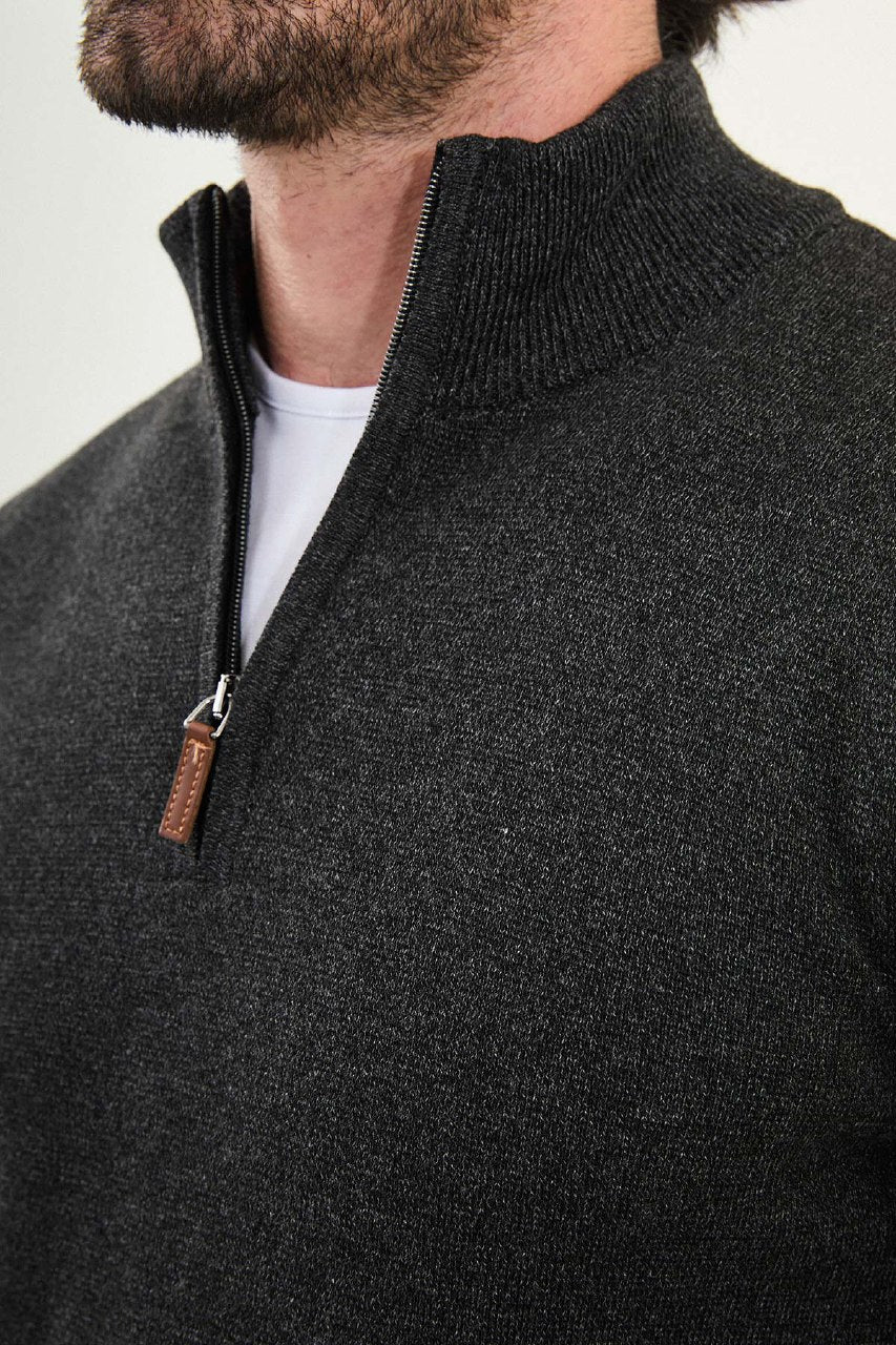 Half-Zip Mock Neck Sweater - Black