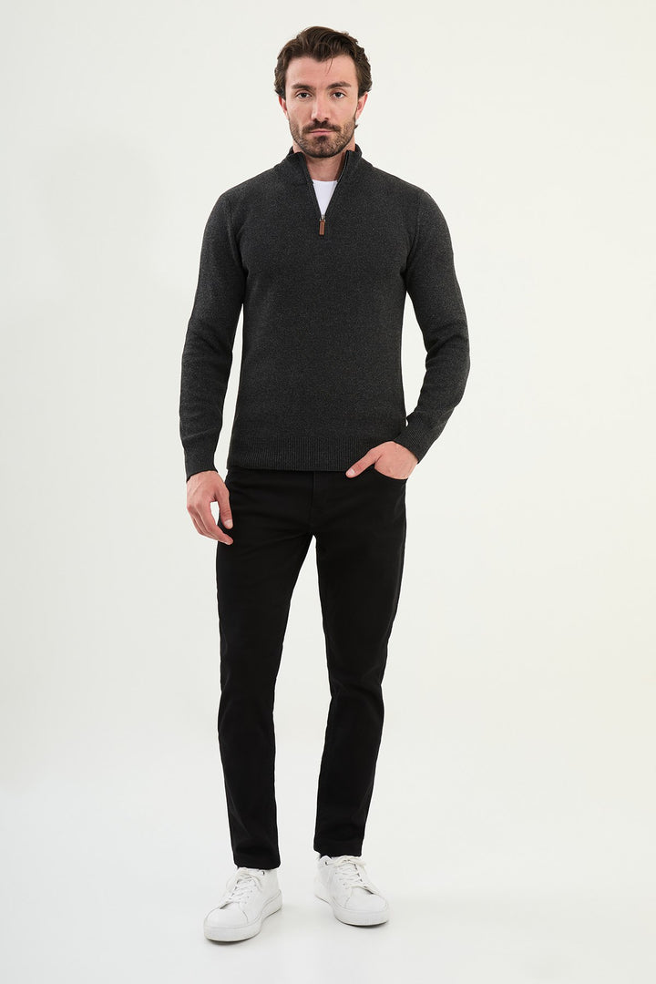 Half-Zip Mock Neck Sweater - Black