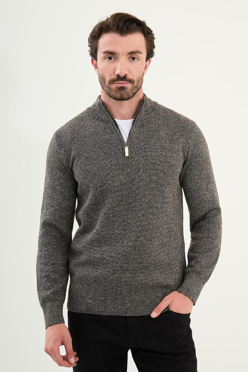 Half-Zip Mock Neck Sweater - Dark Grey
