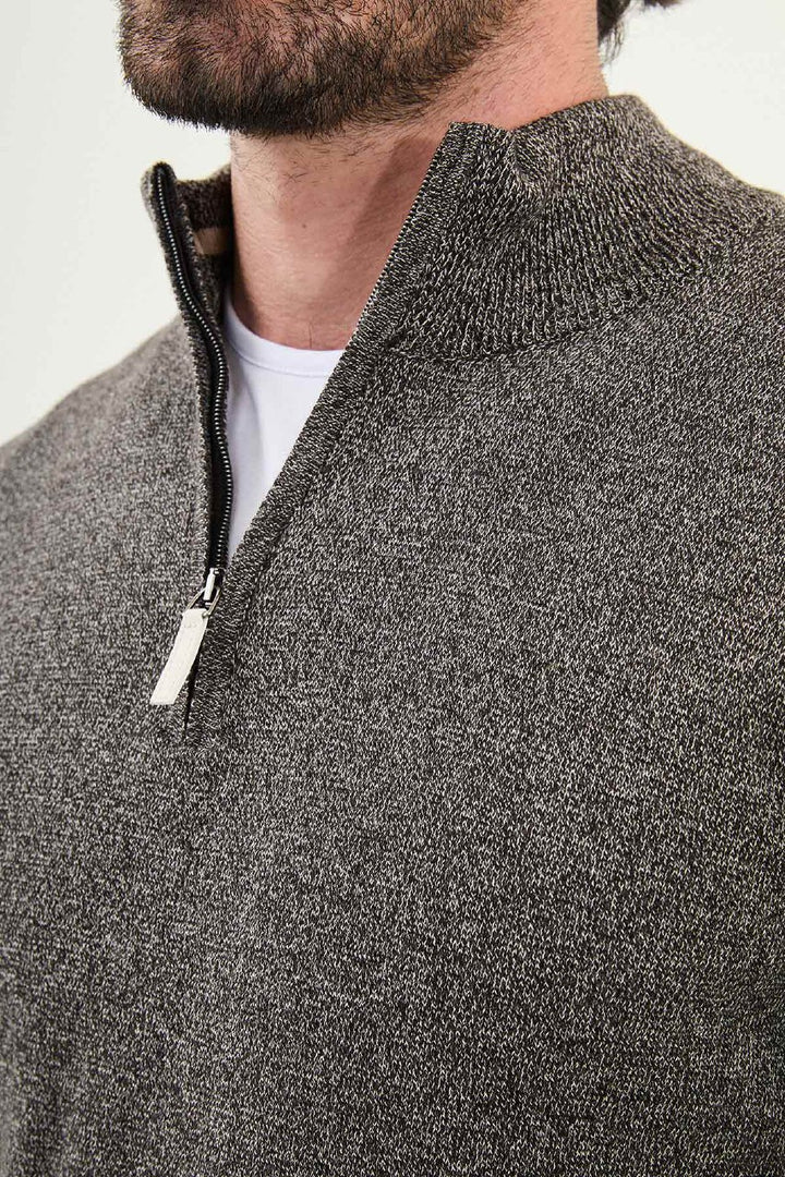 Half-Zip Mock Neck Sweater - Dark Grey
