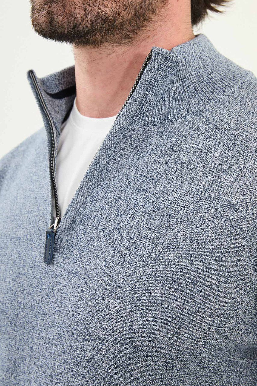 Half-Zip Mock Neck Sweater - Blue