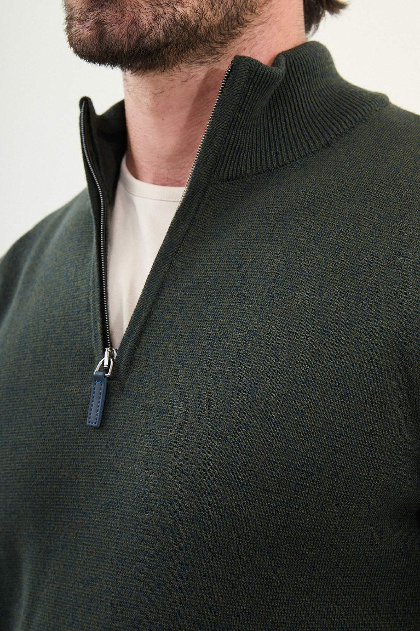 Half-Zip Mock Neck Sweater - Khaki Green