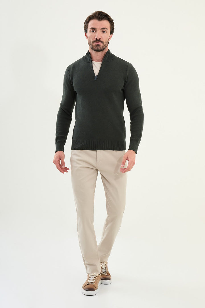 Half-Zip Mock Neck Sweater - Khaki Green