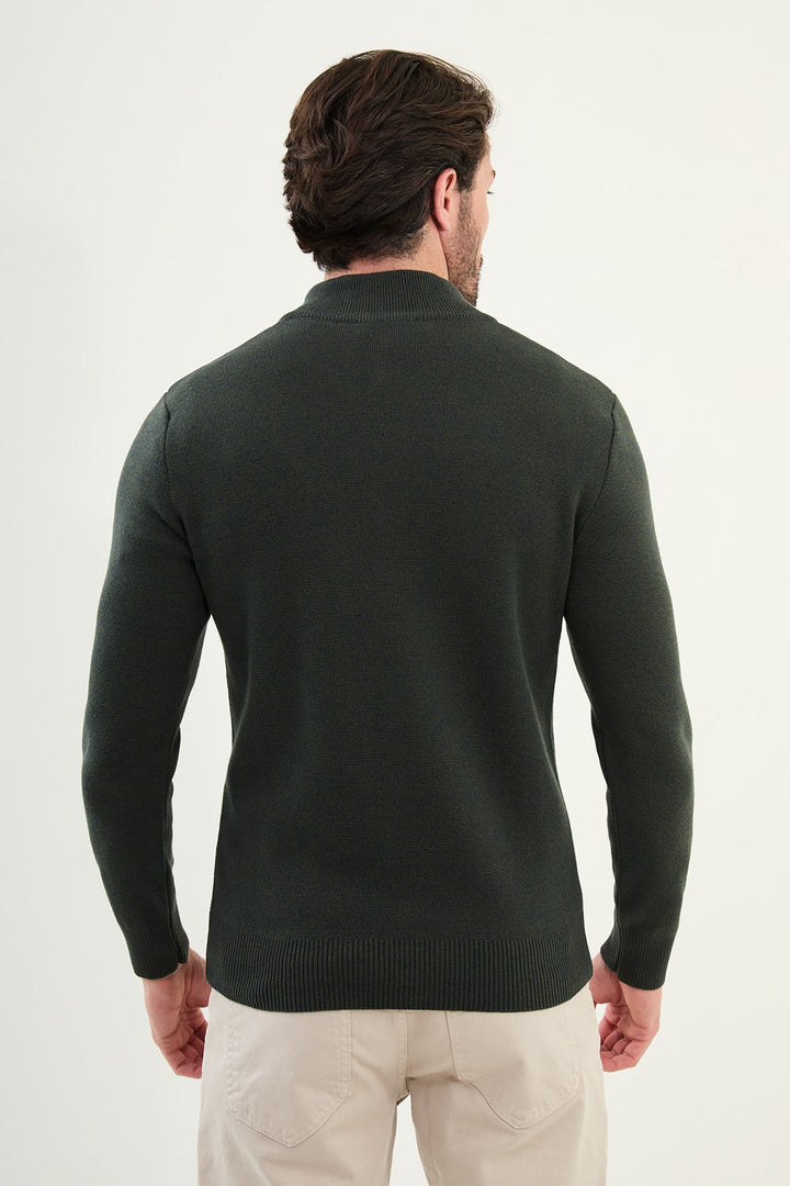 Half-Zip Mock Neck Sweater - Khaki Green
