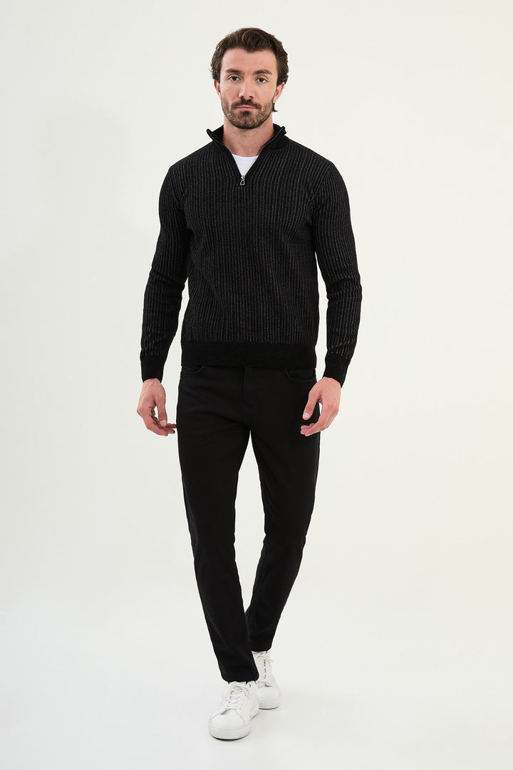 Ribbed Half-Zip Sweater - Black