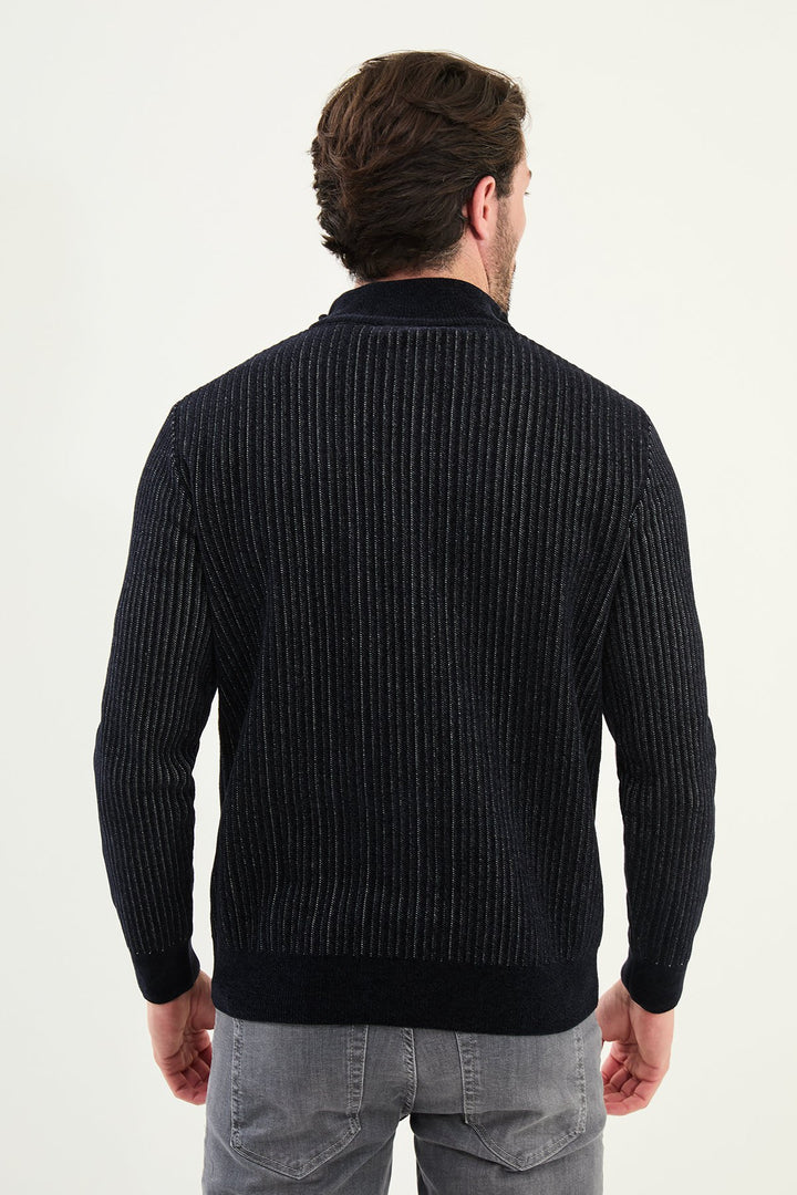 Ribbed Half-Zip Sweater - Dark Black