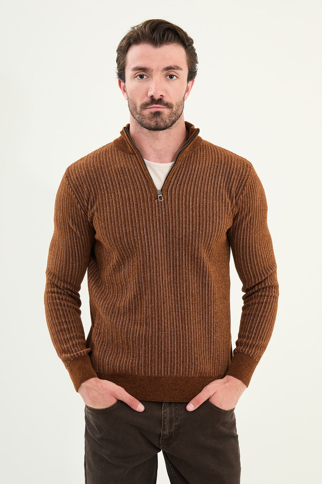 Ribbed Half-Zip Sweater - Tile