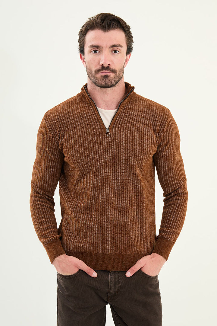 Ribbed Half-Zip Sweater - Tile