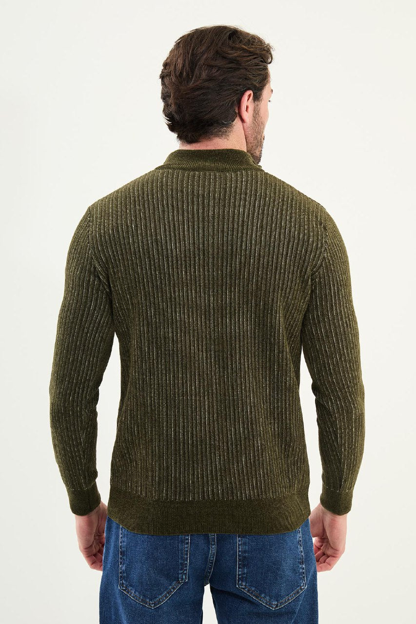 Ribbed Half-Zip Sweater - Khaki