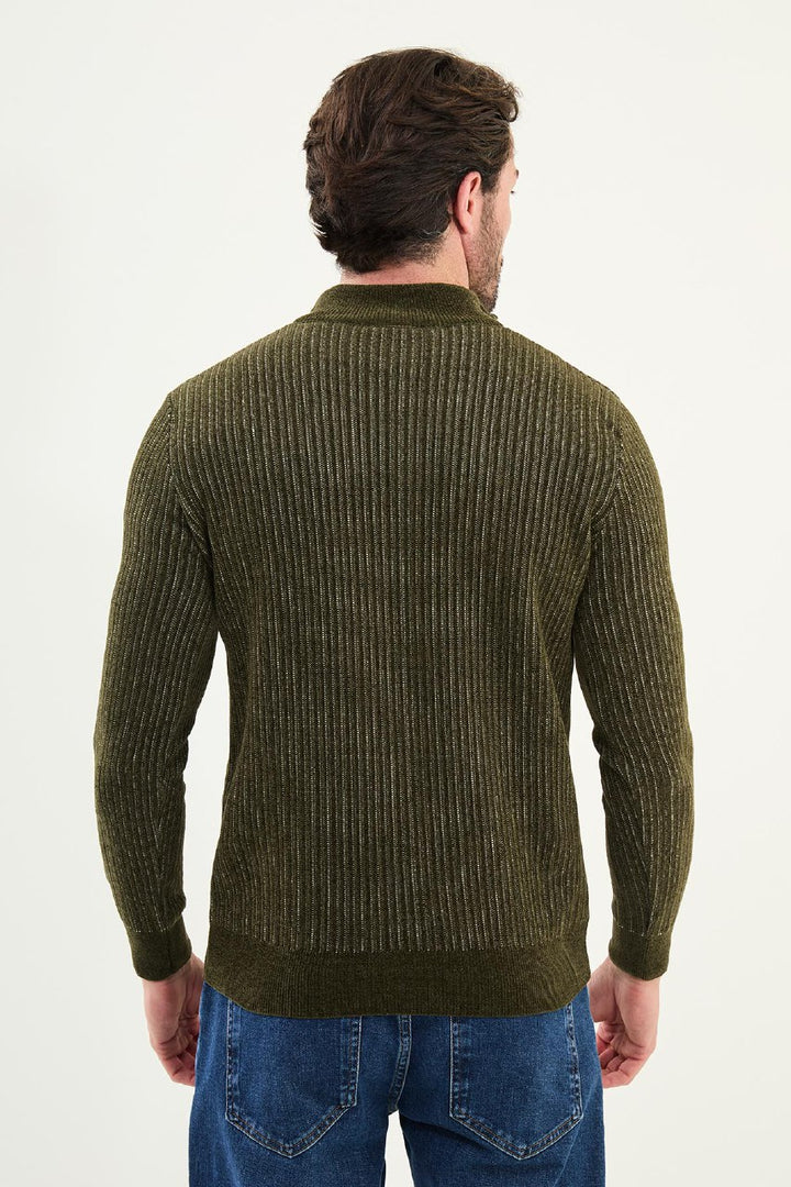 Ribbed Half-Zip Sweater - Khaki