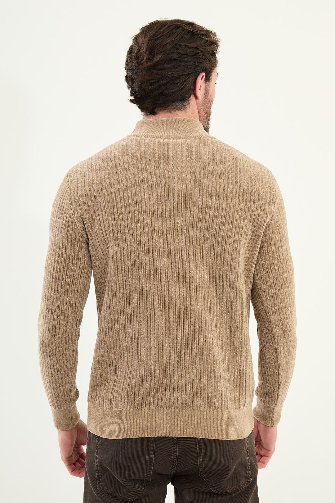 Ribbed Half-Zip Sweater - Beige